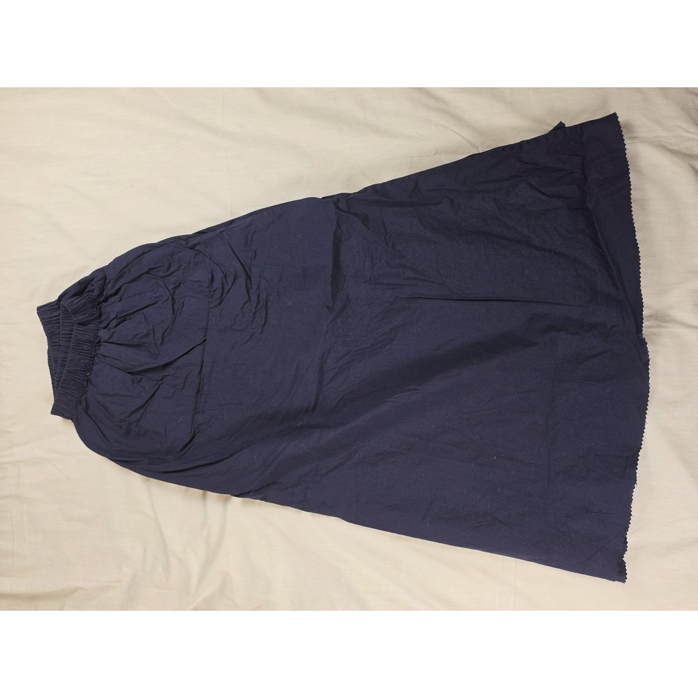 Quince Skirt Womens M Blue Organic Cotton A-Line Midi Elastic Waist Pull On